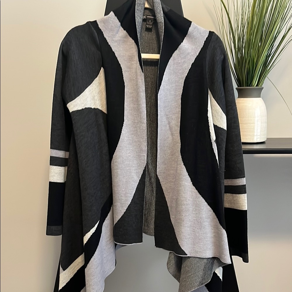 INC Chic Black and Gray Women's Open Sweater